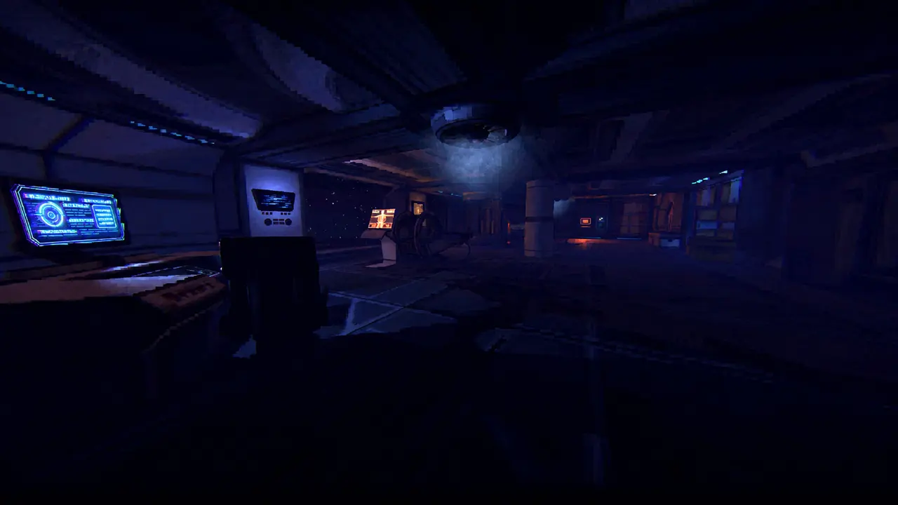 SAIGAI: a control room lit by blue consoles